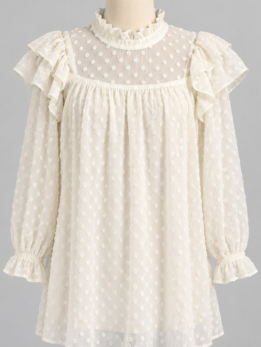 And The Why Ivory Swiss Dot Ruffle Babydoll Dress Size S NWT